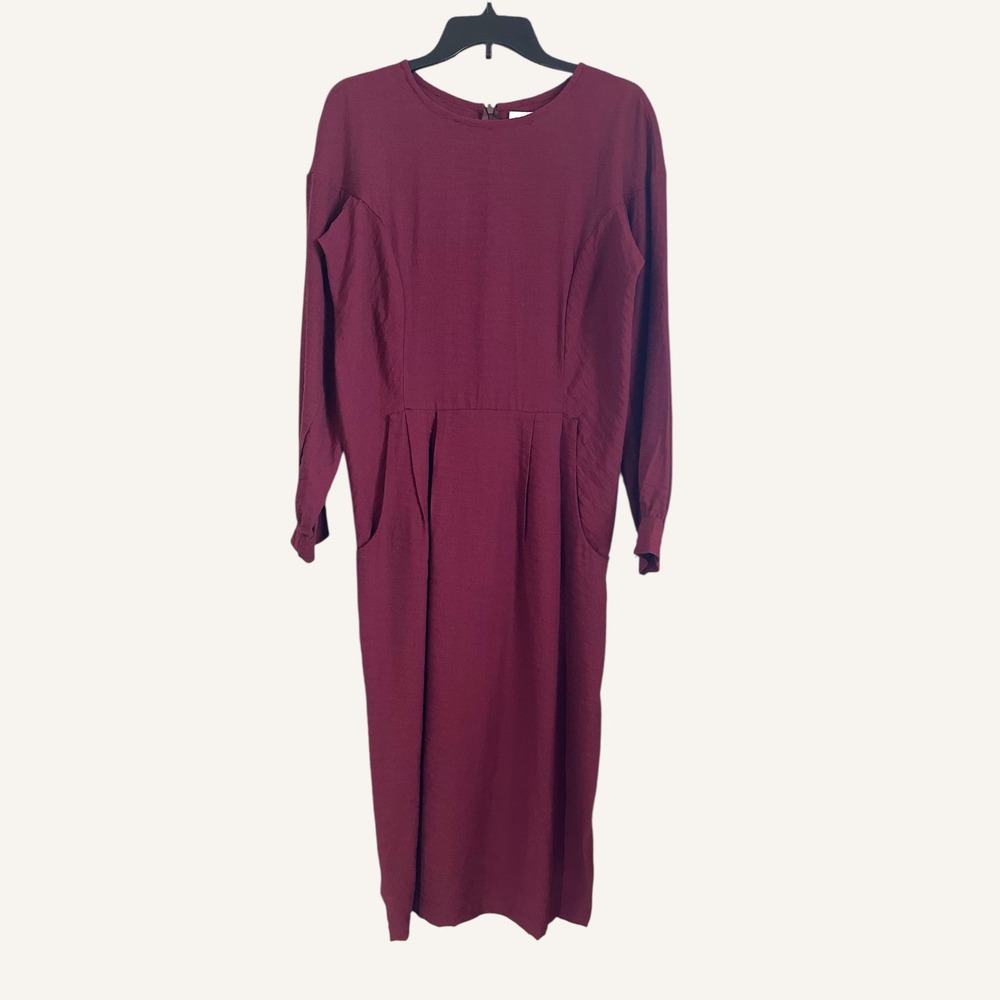 Sonja Link Burgundy Midi Dress Pockets Size M Canada Made